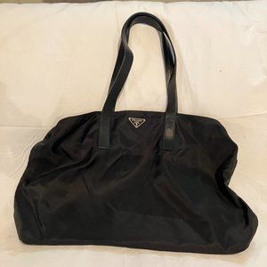 Authentic PRADA Black Nylon Tote/Handbag w/Leather Handle